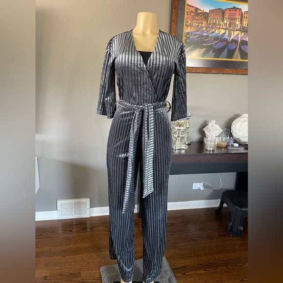 Zara Pants & Jumpsuits Zara Trafaluc Gray Velvet Jumpsuit Size S 3